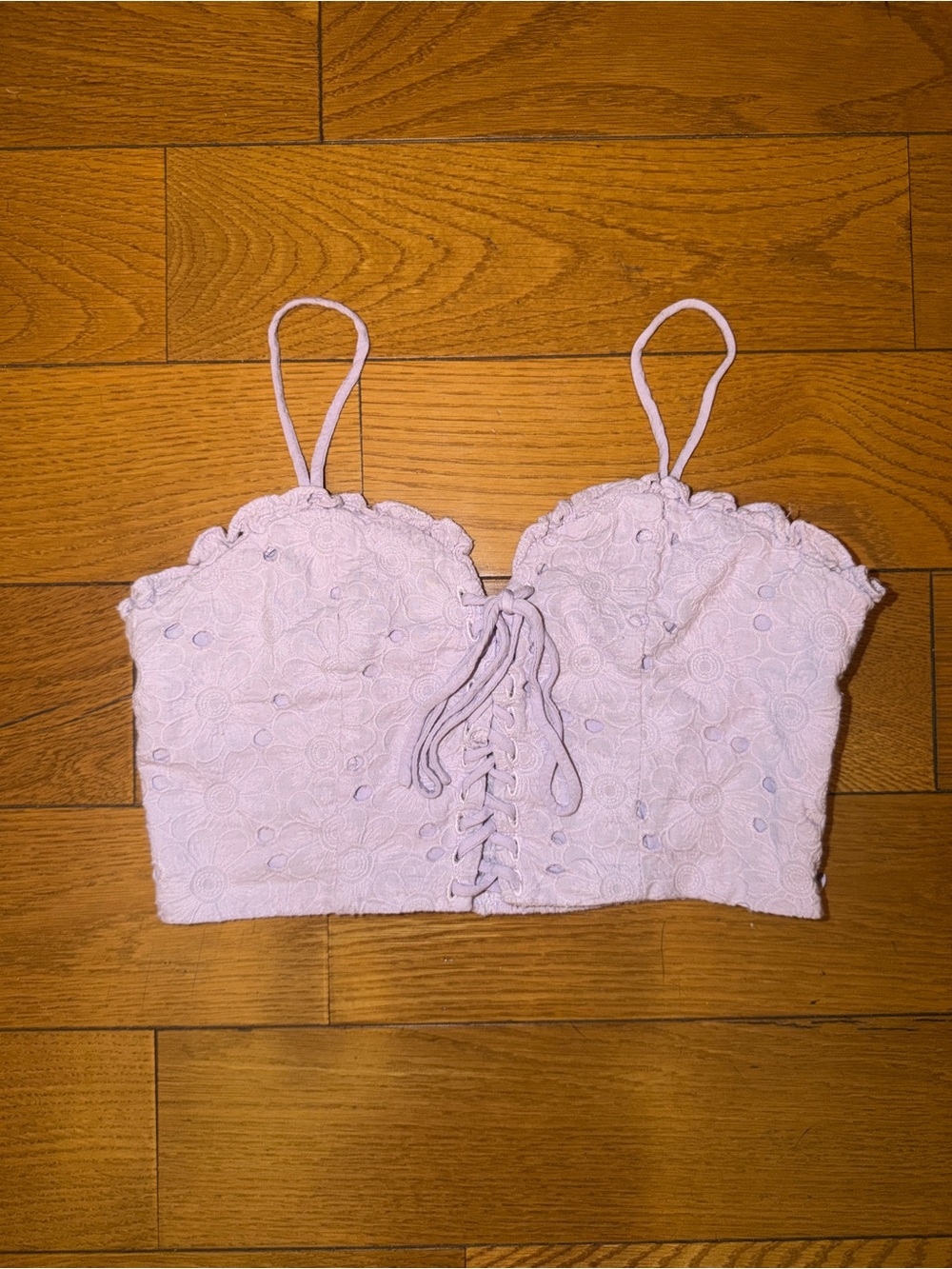 Women’s Lace Eyelet Cropped Lace-Up Tank